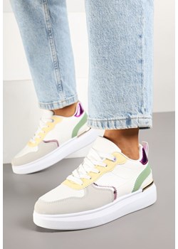 Biało-Zielone Sneakersy Ozdobione Metalicznymi Wstawkami Delarila ze sklepu born2be.pl w kategorii Buty sportowe damskie - zdjęcie 178088927