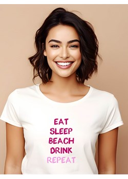 WOOOP Koszulka "Eat sleep beach drink repeat" w kolorze biało-różowym ze sklepu Limango Polska w kategorii Bluzki damskie - zdjęcie 178093298