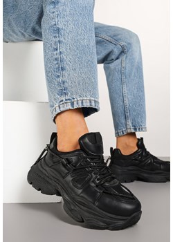 Czarne Sneakersy na Tłoczonej Platformie Zdobione Ściągaczem z Tyłu Deloriela ze sklepu renee.pl w kategorii Buty sportowe damskie - zdjęcie 178100519