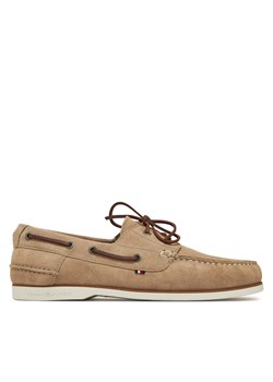 Półbuty Tommy Hilfiger Th Boat Shoe Core Suede FM0FM05387 Beżowy ze sklepu eobuwie.pl w kategorii Mokasyny męskie - zdjęcie 178114057