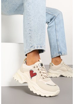 Beżowe Sneakersy w Stylu Streetwearowym z Brokatem na Tłocznej Podeszwie Soledis ze sklepu renee.pl w kategorii Buty sportowe damskie - zdjęcie 178115168