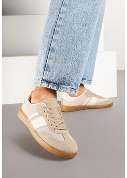 Ciemnobeżowe Sneakersy Tenisówki z Ozdobnymi Paskami Nelidi ze sklepu born2be.pl w kategorii Buty sportowe damskie - zdjęcie 178123259
