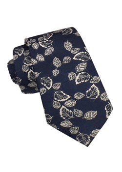 Elegancki Męski Krawat - Alties - Granatowy w Jasnopopielate Listki KRALTS1166 ze sklepu JegoSzafa.pl w kategorii Krawaty - zdjęcie 178139245
