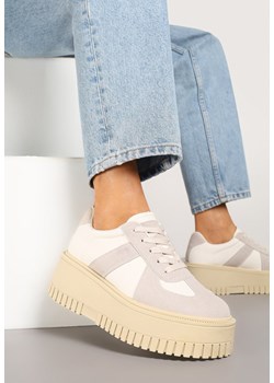 Beżowo-Szare Sneakersy Typu Tenisówki na Żłobionej Platformie Lorreia ze sklepu renee.pl w kategorii Buty sportowe damskie - zdjęcie 178146908