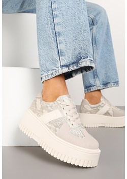 Beżowe Sneakersy Typu Tenisówki na Żłobionej Platformie Ozdobione Wężowym Motywem Lorreia ze sklepu renee.pl w kategorii Buty sportowe damskie - zdjęcie 178148695