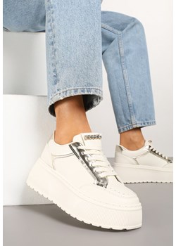 Beżowe Sneakersy na Platformie Ozdobione Przeszyciami Tatoretia ze sklepu renee.pl w kategorii Buty sportowe damskie - zdjęcie 178148809
