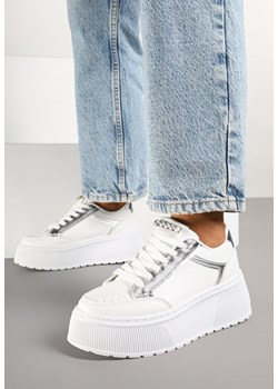 Białe Sneakersy na Platformie Ozdobione Przeszyciami Tatoretia ze sklepu renee.pl w kategorii Buty sportowe damskie - zdjęcie 178148815