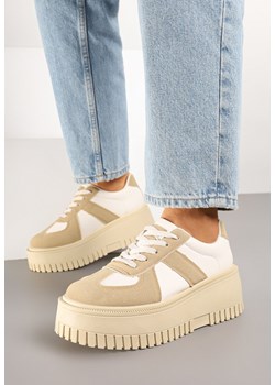Ciemnobeżowe Sneakersy w Stylu Tenisówek na Platformie z Tłoczeniami Firreis ze sklepu born2be.pl w kategorii Buty sportowe damskie - zdjęcie 178150475