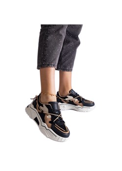 Czarne sneakersy zdobione cyrkoniowym sznurkiem ze sklepu ButyModne.pl w kategorii Buty sportowe damskie - zdjęcie 178153149