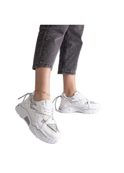 Białe sneakersy damskie z brokatem ze sklepu ButyModne.pl w kategorii Buty sportowe damskie - zdjęcie 178153178