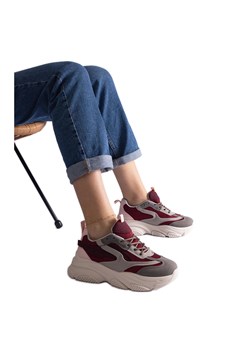 Bordowo-szare damskie sneakersy czerwone ze sklepu ButyModne.pl w kategorii Buty sportowe damskie - zdjęcie 178153228