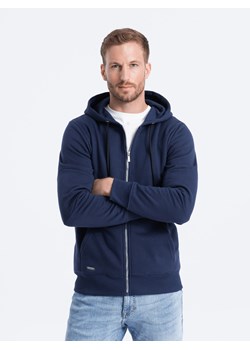Bluza męska rozpinana z kapturem - ciemnoniebieska V4 OM-SSZP-22FW-003 ze sklepu ombre w kategorii Bluzy męskie - zdjęcie 178158925