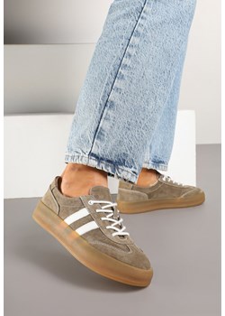 Ciemnobeżowe Sneakersy Klasyczne Tenisówki ze Skóry Naturalnej Alotia ze sklepu renee.pl w kategorii Buty sportowe damskie - zdjęcie 178159616