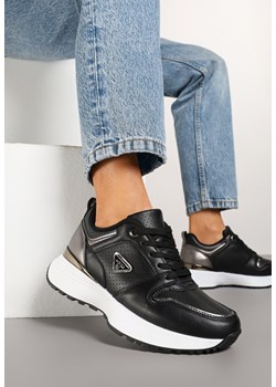 Czarne Sneakersy Ozdobione Perforacją i Geometryczną Aplikacją Senilanea ze sklepu renee.pl w kategorii Buty sportowe damskie - zdjęcie 178162548