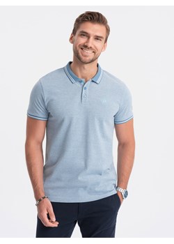 Melanżowa koszulka męska polo z kontrastowym kołnierzykiem -  błękitna V3 S1618 ze sklepu ombre w kategorii T-shirty męskie - zdjęcie 178162686