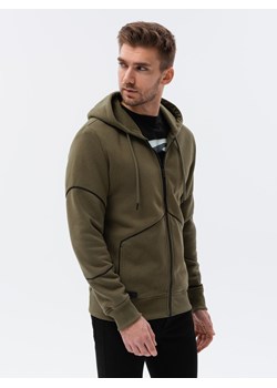 Bluza męska rozpinana z kapturem - ciemnooliwkowa V4 B1421 ze sklepu ombre w kategorii Bluzy męskie - zdjęcie 178162776