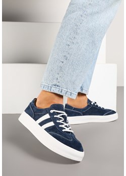 Granatowe Skórzane Sneakersy Typu Klasyczne Tenisówki na Grubej Podeszwie Eleavine ze sklepu born2be.pl w kategorii Buty sportowe damskie - zdjęcie 178165047