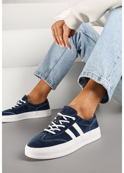 Granatowe Sneakersy Tenisówki ze Skóry Naturalnej na Niskiej Platformie Eleadria ze sklepu renee.pl w kategorii Buty sportowe damskie - zdjęcie 178166145