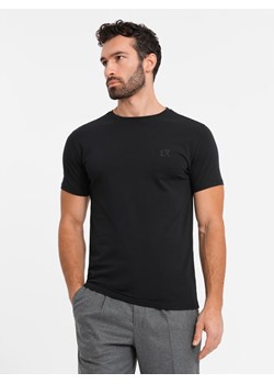 T-shirt męski SLIM FIT z elastanem i printem – czarny V1 OM-TSBC-0222 ze sklepu ombre w kategorii T-shirty męskie - zdjęcie 178173439