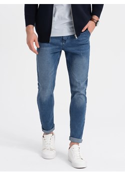 Spodnie męskie jeansowe SKINNY FIT z kieszeniami chino - niebieskie V6 OM-PADP-0100 ze sklepu ombre w kategorii Jeansy męskie - zdjęcie 178180375