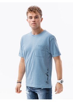 T-shirt męski z nadrukiem - niebieski S1371 ze sklepu ombre w kategorii T-shirty męskie - zdjęcie 178180487