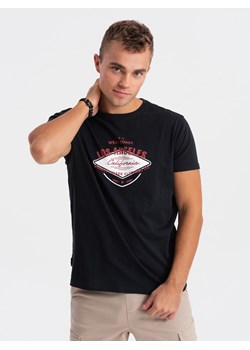 T-shirt męski bawełniany z nadrukiem - czarny V3 S1733 ze sklepu ombre w kategorii T-shirty męskie - zdjęcie 178181266