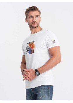 T-shirt męski bawełniany z nadrukiem - biały V1 S1756 ze sklepu ombre w kategorii T-shirty męskie - zdjęcie 178181666