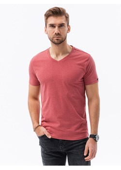 Klasyczna męska koszulka z dekoltem w serek BASIC - czerwony melanż V17 S1369 ze sklepu ombre w kategorii T-shirty męskie - zdjęcie 178181866