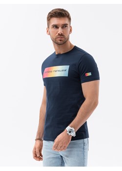 T-shirt męski bawełniany z nadrukiem - granatowy V2 S1750 ze sklepu ombre w kategorii T-shirty męskie - zdjęcie 178181987