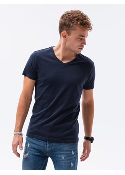 Klasyczna męska koszulka z dekoltem w serek BASIC - ciemnogranatowy V2 S1369 ze sklepu ombre w kategorii T-shirty męskie - zdjęcie 178181998