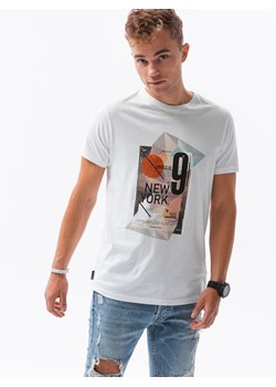 T-shirt męski z nadrukiem - biały V-16A S1434 ze sklepu ombre w kategorii T-shirty męskie - zdjęcie 178182057