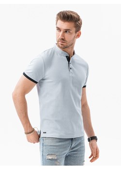 T-shirt męski polo bez kołnierzyka - szary melanż V10 S1381 ze sklepu ombre w kategorii T-shirty męskie - zdjęcie 178182078
