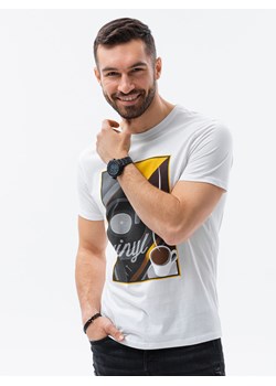 T-shirt męski z nadrukiem - biały V-9A S1434 ze sklepu ombre w kategorii T-shirty męskie - zdjęcie 178182229