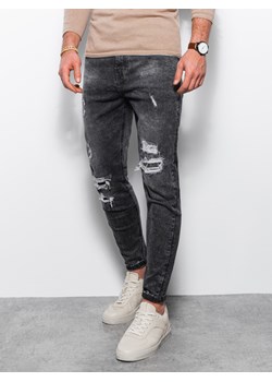 Spodnie męskie jeansowe z dziurami SLIM FIT - szare V2 P1078 ze sklepu ombre w kategorii Spodnie męskie - zdjęcie 178182327