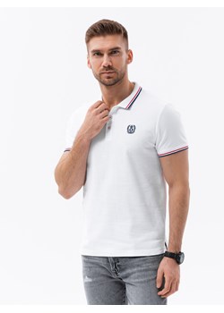 Koszulka męska polo z kontrastowym wykończeniem - biała V4 S1635 ze sklepu ombre w kategorii T-shirty męskie - zdjęcie 178182346