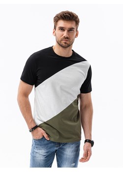 T-shirt męski bawełniany trzykolorowy - czarno/oliwkowy V4 S1627 ze sklepu ombre w kategorii T-shirty męskie - zdjęcie 178182375