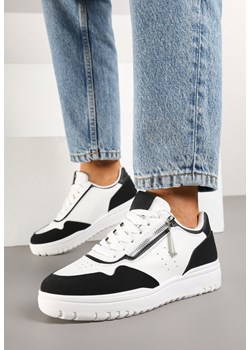 Biało-Czarne Sneakersy przed Kostkę z Perforacją i Suwakiem na Cholewce Valinorti ze sklepu renee.pl w kategorii Buty sportowe damskie - zdjęcie 178183907