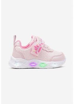 Różowe Buty Sportowe z Brokatem i Świecącą Podeszwą Zapinane na Rzep Abrelia ze sklepu born2be.pl w kategorii Buty sportowe dziecięce - zdjęcie 178193629