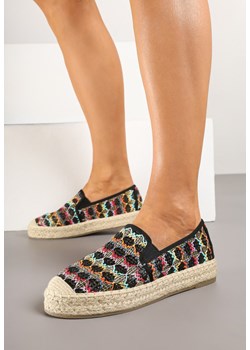 Czarne Espadryle Ozdobione Metaliczną Nitką na Podeszwie z Plecionki Raslira ze sklepu renee.pl w kategorii Espadryle damskie - zdjęcie 178203159