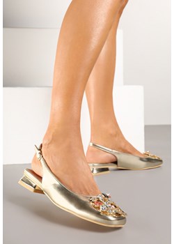 Złote Czółenka Slingback Vices z Cyrkoniami i Wkładką ze Skóry Eklina ze sklepu renee.pl w kategorii Czółenka - zdjęcie 178203249