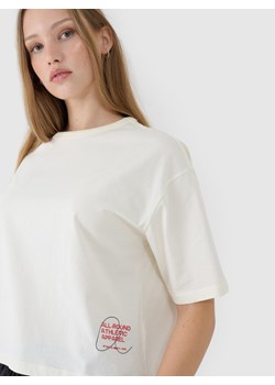 Damski t-shirt oversize z nadrukiem 4F 4FWSS25TTSHF1971 - biały ze sklepu Sportstylestory.com w kategorii Bluzki damskie - zdjęcie 178205037