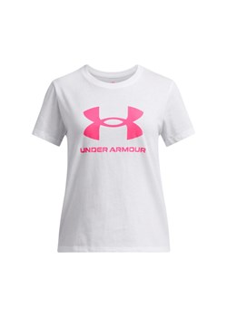 Dziewczęcy t-shirt z nadrukiem Under Armour UA Big Logo SS - biały ze sklepu Sportstylestory.com w kategorii Bluzki dziewczęce - zdjęcie 178209375