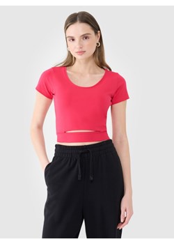 Damski t-shirt crop top 4F 4FRSS25TTSHF2695 - różowy ze sklepu Sportstylestory.com w kategorii Bluzki damskie - zdjęcie 178209635