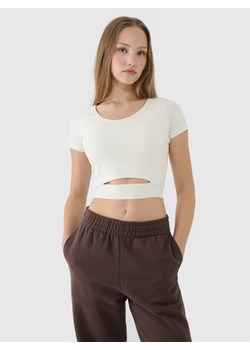 Damski t-shirt crop top 4F 4FRSS25TTSHF2695 - biały ze sklepu Sportstylestory.com w kategorii Bluzki damskie - zdjęcie 178209649