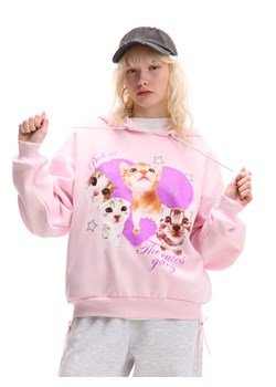 Cropp - Różowa bluza z kotkami - różowy ze sklepu Cropp w kategorii Bluzy damskie - zdjęcie 178217817