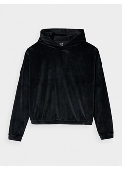 Damska bluza dresowa z weluru nierozpinana z kapturem 4F 4FRAW24TSWSF1817 - czarna ze sklepu Sportstylestory.com w kategorii Bluzy damskie - zdjęcie 178218435