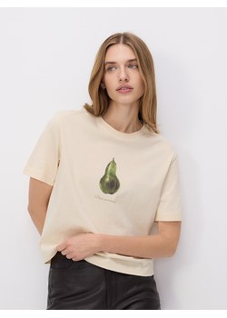 Reserved - Bawełniany t-shirt z nadrukiem - jasnożółty - id: 537EV-10X - marki Reserved - 178288279 Reserved - Bawełniany t-shirt z nadrukiem - jasnożółty ze sklepu Reserved w kategorii Bluzki damskie - zdjęcie 178288279