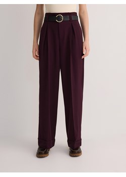Reserved - Szerokie spodnie z paskiem - burgundowy ze sklepu Reserved w kategorii Spodnie damskie - zdjęcie 178298289