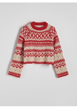 Reserved - Wzorzysty sweter z domieszką wełny - czerwony ze sklepu Reserved w kategorii Swetry damskie - zdjęcie 178323238