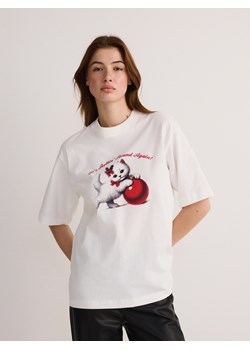 Reserved - T-shirt ze świątecznym motywem - złamana biel ze sklepu Reserved w kategorii Bluzki damskie - zdjęcie 178331349